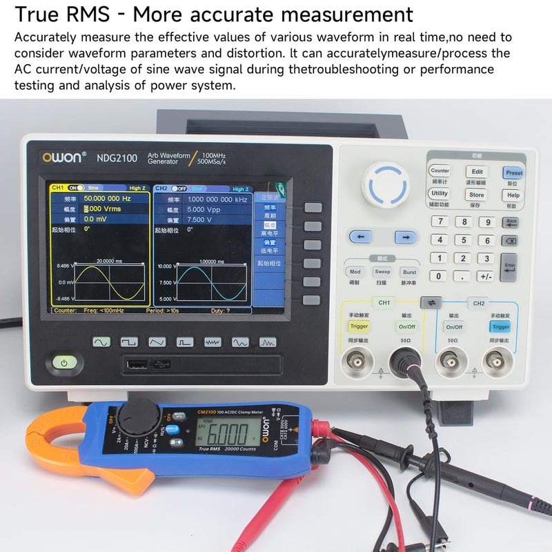 Owon CM2100 Mini Digital Clamp Meter Auto Range 20000 Counts AC/DC Resistance Capacitance Tester Multiple Measurement Functions NCV VFC Diode Overload Protection True RMS Multimeter - Image 5